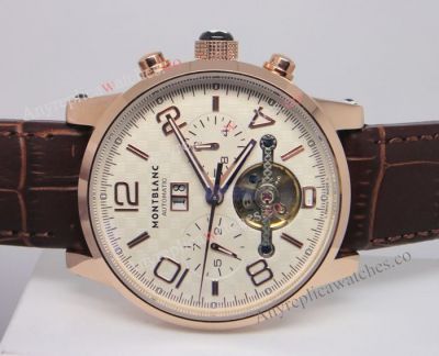 Montblanc Replica Watches Time Walker chronograph tourbillon Brown leather band